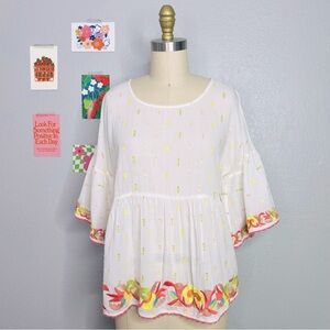 Ivy Jane boho peplum bell sleeve top cotton sz small